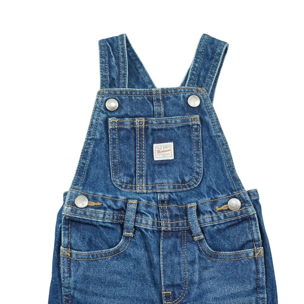Old Navy Workwear 100%‎ Cotton Baby Denim Overalls Medium Wash Blue 6-12 Months
